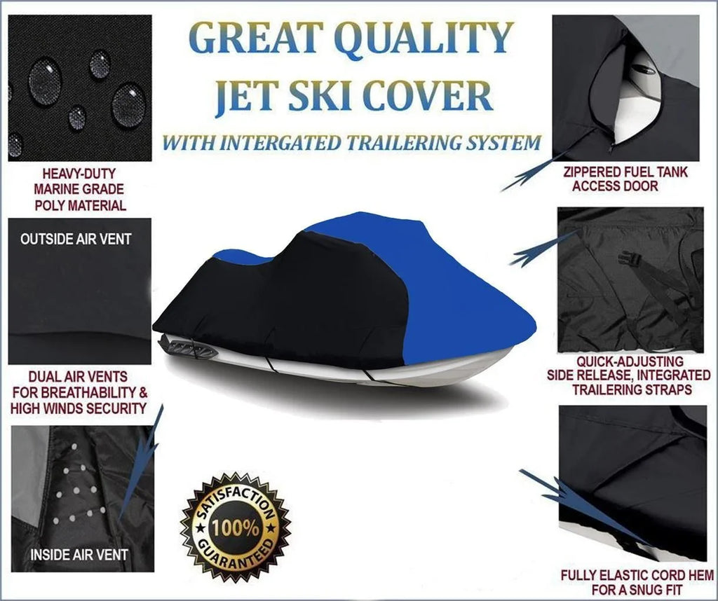 BLACK / BLUE HEAVY-DUTY, 600 DENIER Cover Compatible for Sizeea Doo Sizeea-Doo 1996 1997 2000 2002 GTX Jet Sizeki Watercraft Cover