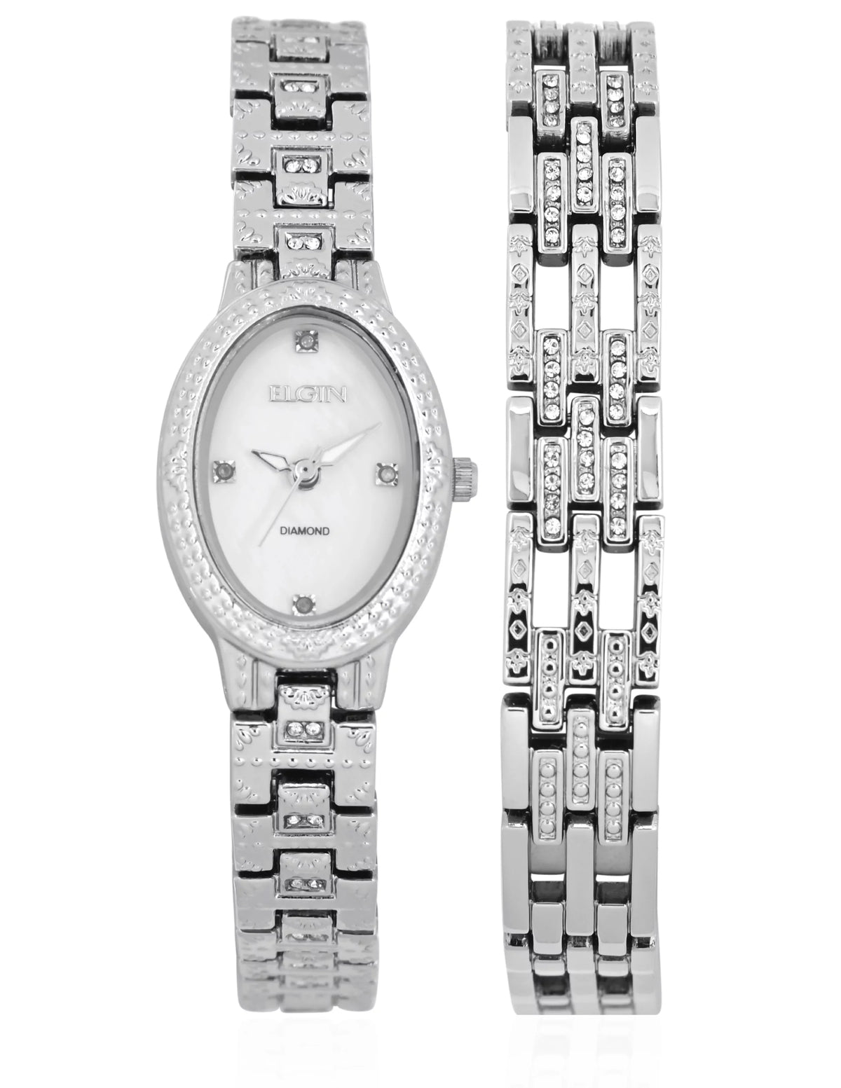 Elgin Adult Female Analog Watch and Bracelet 2pc Sizeet in Sizeilver (EG170016SizeT)