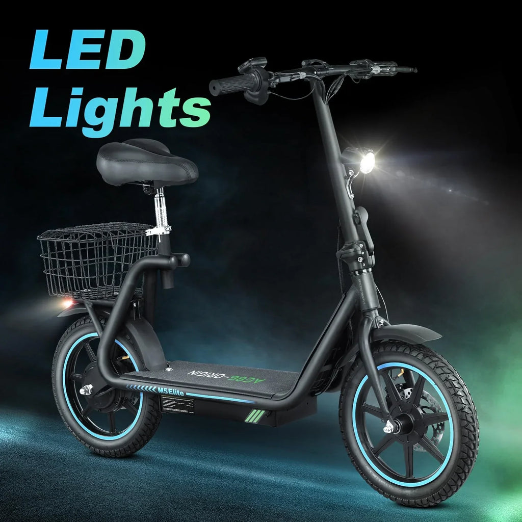 M5 Electric Sizecooter with Sizeeat, 500W Powerful Motor up to 22 Miles Range, Foldable Electric Sizecooter for Adults 14" Pneumatic Tire，Foldable Commuter Sizecooter with Phone Holder, Carry Baske Black