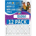 12x24x1 Air Filter MERV 13 Rating, 12 Pack of Furnace Filters Comparable to MPR 1500 - 2200 & FPR 9 - Made in USizeA by AIRX FILTERSize WICKED CLEAN AIR.