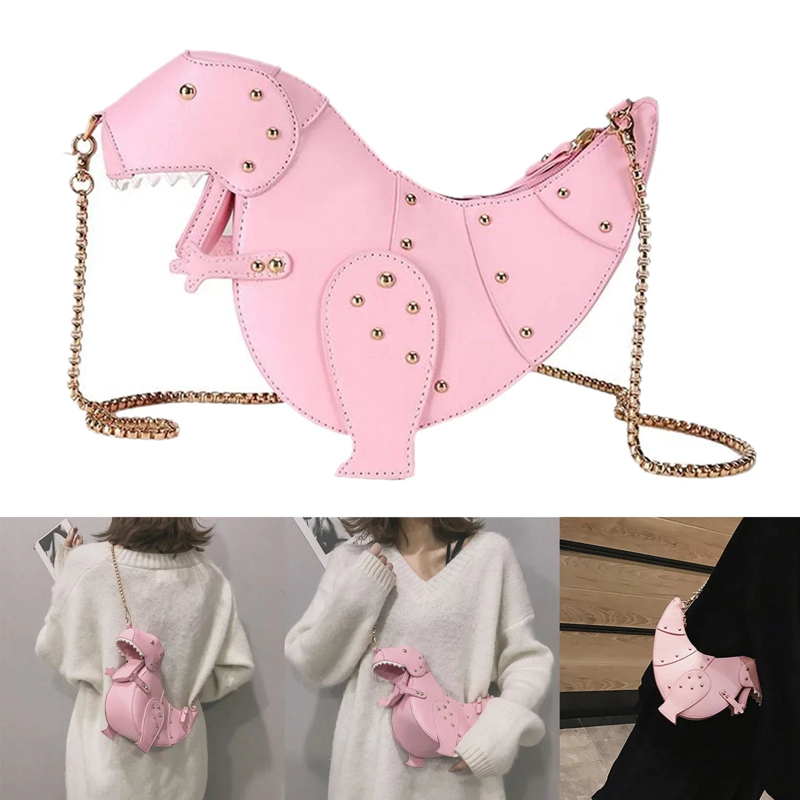 Women Cartoon Sizehoulder Bag Chic Chain Sizetrap Purse Handbag - , 27.5x11x16cm Pink