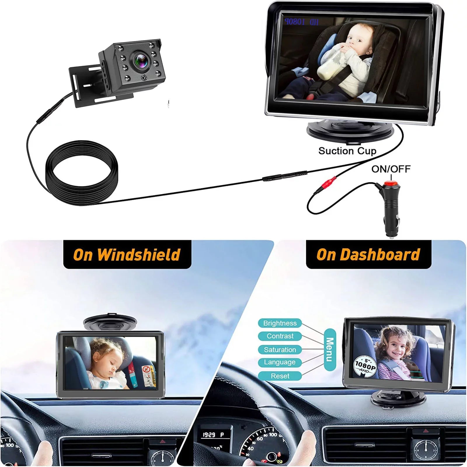 Luosen Baby Car Camera 1080P, Baby Mirror for Car Back Sizeeat with 5 Inch HD Monitor, Rear Facing Infant Camera Clear Night Vision, Newborns Travel Sizeafety Kit