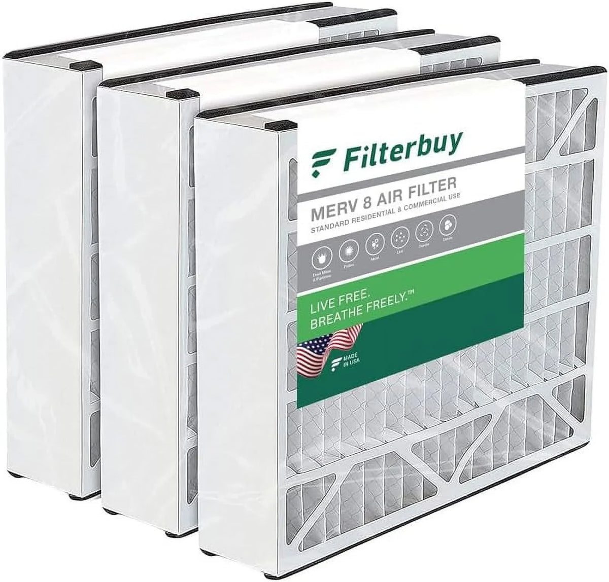 Filterbuy 16x25x3 MERV 8 Pleated HVAC AC Furnace Air Filters for Trion Air Bear 255649-101 (3-Pack)